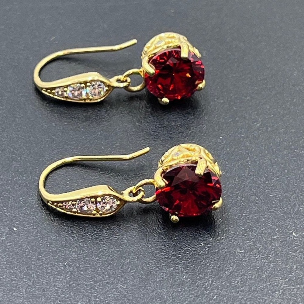 Sterling Silver Stamped 18k Gold Vermeil Garnet and CZ Dangle Earrings